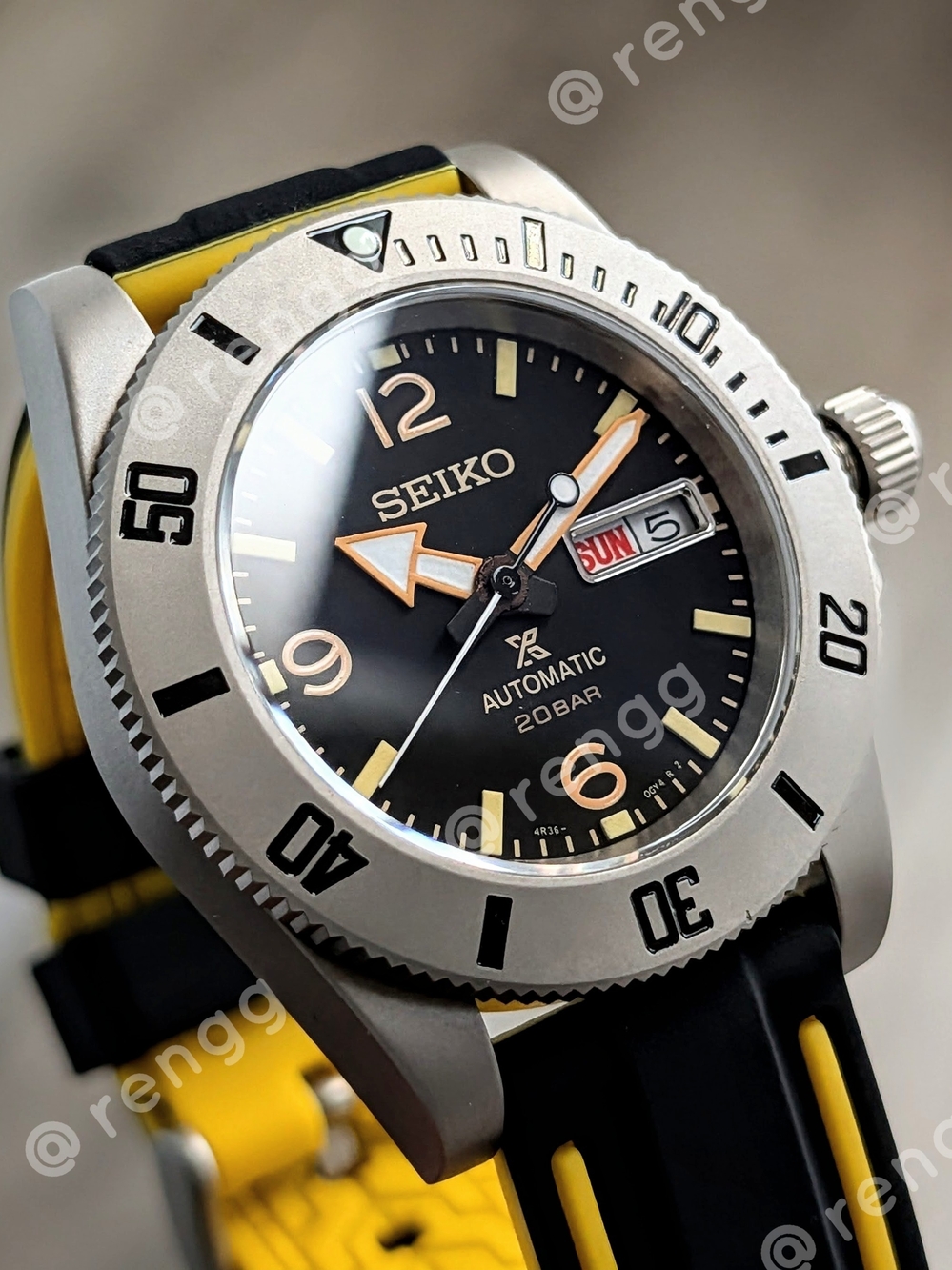 40mm Titanium Seiko Men's Black Yellow  Automatic Diver Mod Watch Sapphire